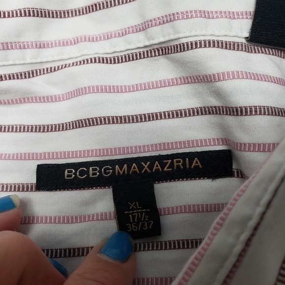 mens bcbgmaxazria pink and white striped button down shirt size XL - Picture 5 of 9